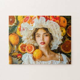 Vrouw met citrusvruchten en bloemenguirlande legpuzzel