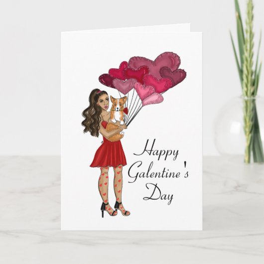 Vrouw met Corgi Galantine's Day Holiday Greeting Kaart (Voorkant)
