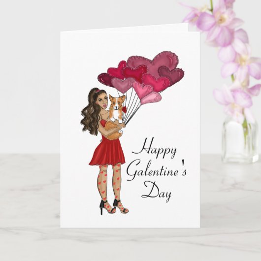 Vrouw met Corgi Galantine's Day Holiday Greeting Kaart (Orchidee)