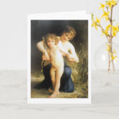 Vrouw met Cupid, Bouguereau Kaart (Gele Bloem)