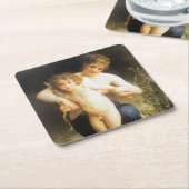Vrouw met Cupid, Bouguereau Kartonnen Onderzetters (Schuin)