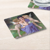Vrouw met Cupid, Bouguereau Kartonnen Onderzetters (Schuin)