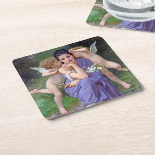 Vrouw met Cupid, Bouguereau Kartonnen Onderzetters (Schuin)