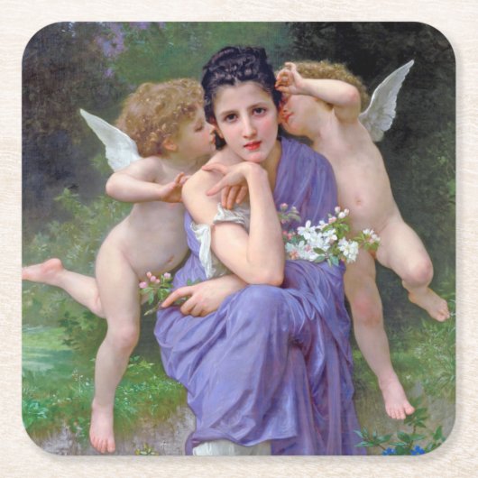 Vrouw met Cupid, Bouguereau Kartonnen Onderzetters (Voorkant)