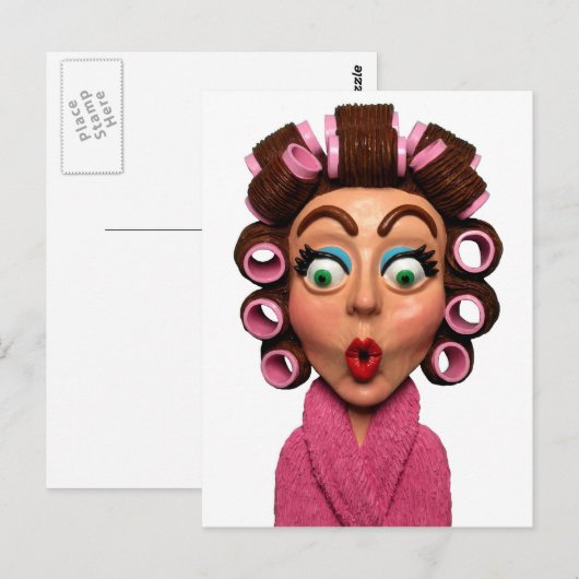 Vrouw met curlers briefkaart (Voorkant / Achterkant)