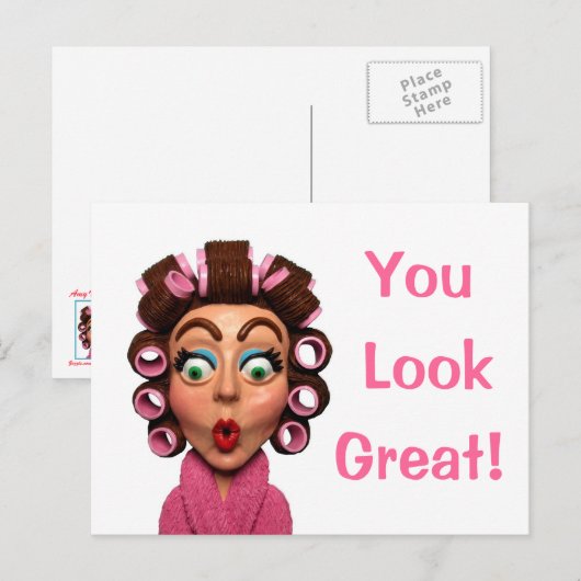 Vrouw met curlers briefkaart (Voorkant / Achterkant)