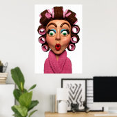 Vrouw met curlers poster (Thuiskantoor)