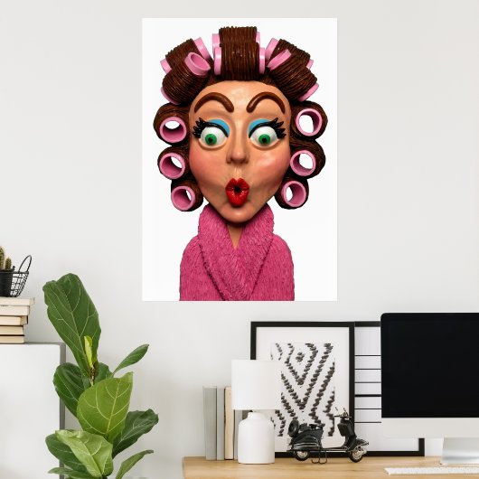 Vrouw met curlers poster (Thuiskantoor)