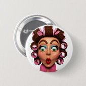 Vrouw met curlers ronde button 5,7 cm (Voorkant /achterkant)