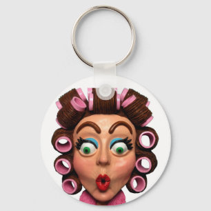 Vrouw met curlers sleutelhanger