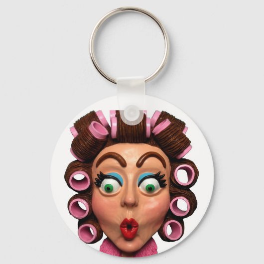 Vrouw met curlers sleutelhanger (Voorkant)