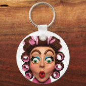 Vrouw met curlers sleutelhanger (Voorkant)
