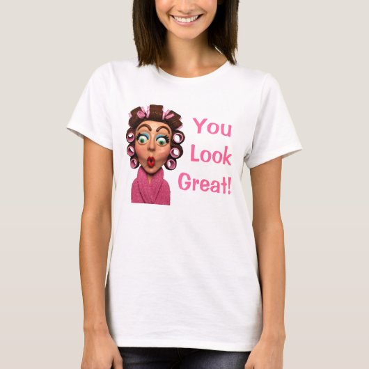 Vrouw met curlers t-shirt (Voorkant)