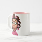 Vrouw met curlers tweekleurige koffiemok (Voorkant links)