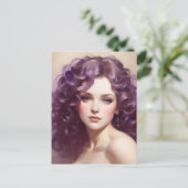 Vrouw met Curly Paarse Haar Briefkaart (Staand voorkant)
