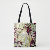 Vrouw met Daisy - Alphonse Mucha Tote Bag (Voorkant)