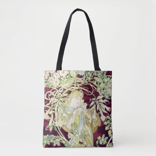 Vrouw met Daisy - Alphonse Mucha Tote Bag (Voorkant)