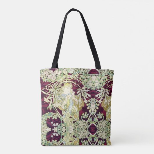 Vrouw met Daisy - Alphonse Mucha Tote Bag (Achterkant)
