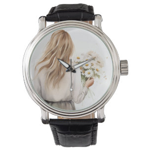 Vrouw met Daisy boeket Horloge
