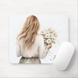 Vrouw met Daisy boeket Muismat