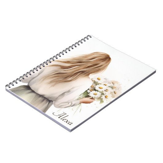 Vrouw met Daisy boeket Notitieboek (Linkerzijde)