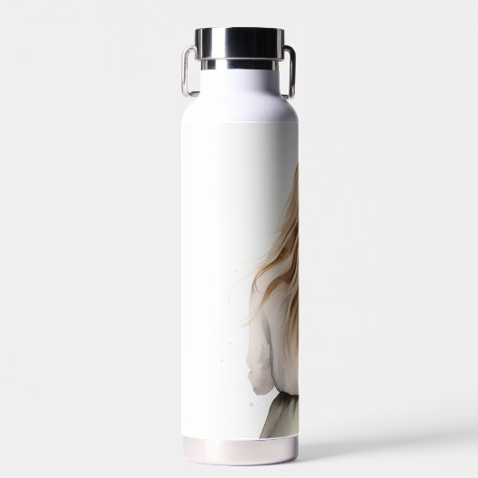 Vrouw met Daisy boeket Waterfles (Voorkant)