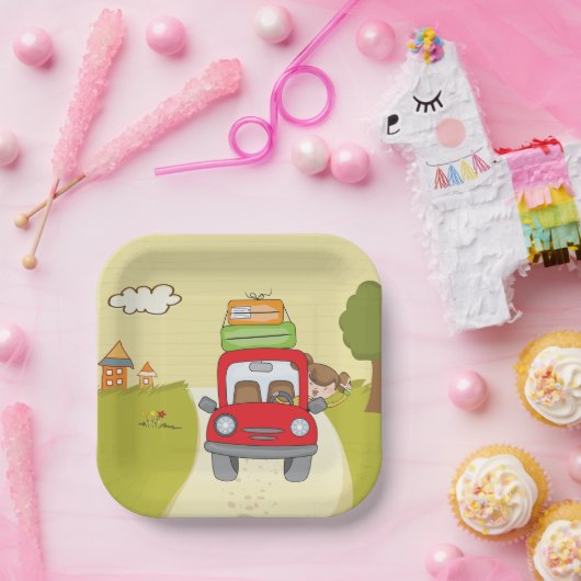 Vrouw met de auto papieren bordje (Feest)