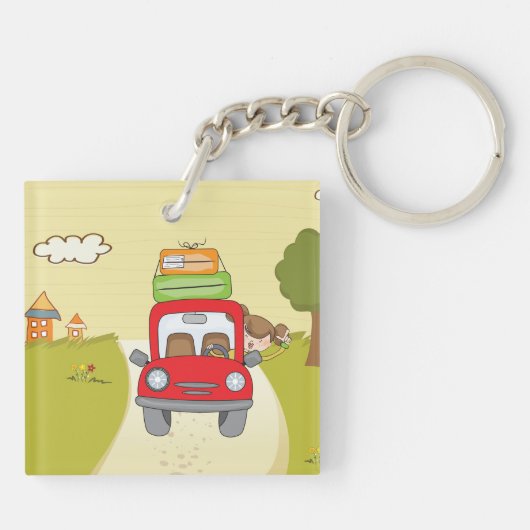 Vrouw met de auto sleutelhanger (Achterkant)