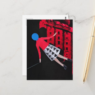 Vrouw Met de Blauwe Cirkel Als Hoofd Surrealistisc Briefkaart