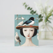 Vrouw met de vogelkooi Pet Briefkaart (Staand voorkant)
