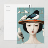 Vrouw met de vogelkooi Pet Briefkaart (Voorkant / Achterkant)