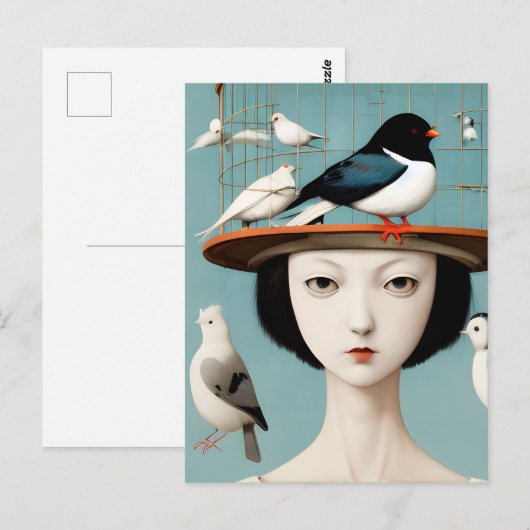 Vrouw met de vogelkooi Pet Briefkaart (Voorkant / Achterkant)