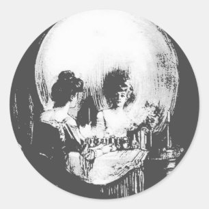 Vrouw met de volle kracht in de spiegel ronde sticker