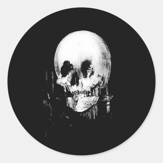 Vrouw met de volle kracht in de spiegel ronde sticker (Voorkant)