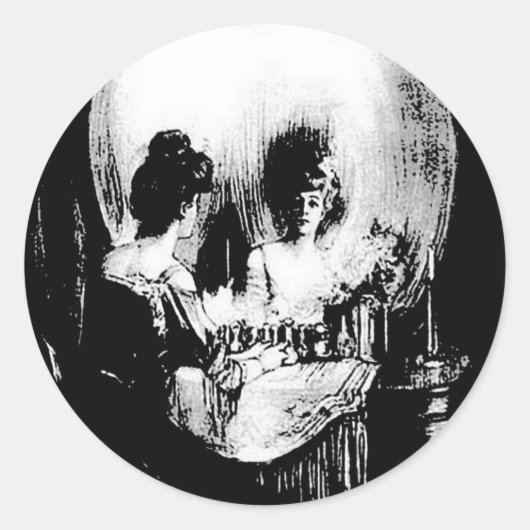 Vrouw met de volle kracht in de spiegel ronde sticker (Voorkant)