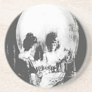 Vrouw met de volle kracht in de spiegel zandsteen onderzetter