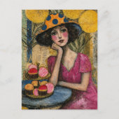 Vrouw Met Dessertcollage Briefkaart (Voorkant)