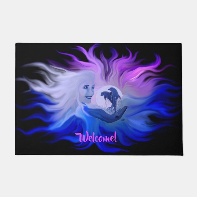 Vrouw met Dolfijnen in de maan Deurmat (Voorkant)