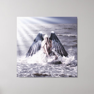 vrouw met donkere engel vleugels canvas afdruk