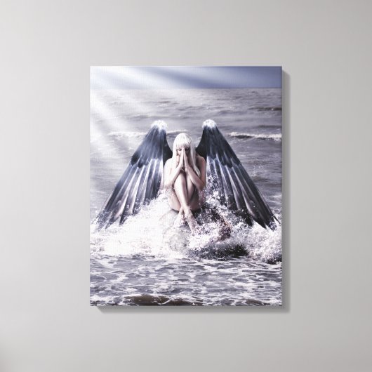 Vrouw met donkere engelenvleugels canvas afdruk (Voorkant)