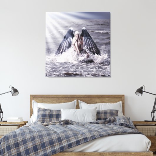 Vrouw met donkere engelenvleugels canvas afdruk (Insitu (Slaapkamer))