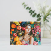 Vrouw met druiven en bloemstuk briefkaart (Staand voorkant)