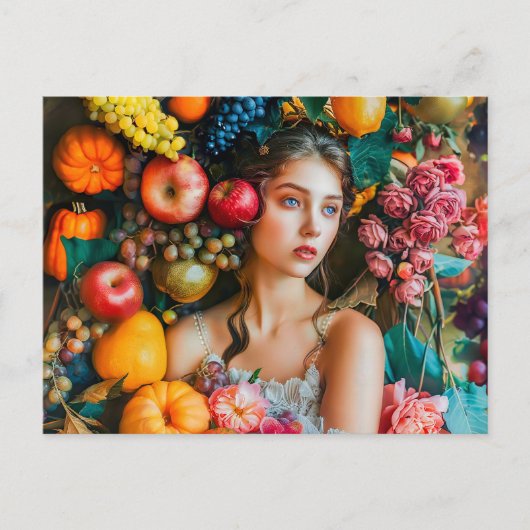 Vrouw met druiven en bloemstuk briefkaart (Voorkant)