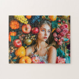 Vrouw met druiven en bloemstuk legpuzzel