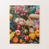 Vrouw met druiven en bloemstuk legpuzzel (Verticaal)