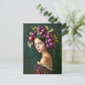 Vrouw met druiven en Plum Crown Feestdagenkaart (Staand voorkant)