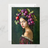 Vrouw met druiven en Plum Crown Feestdagenkaart (Voorkant / Achterkant)
