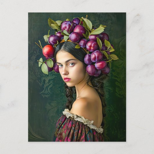 Vrouw met druiven en Plum Crown Feestdagenkaart (Voorkant)