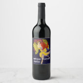 VROUW MET DRUIVEN, WIJNGAARD OOGST Art Nouveau Wijn Etiket (Voorkant)