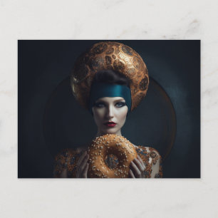 Vrouw met een bagel briefkaart
